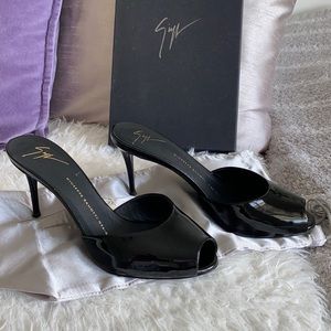 Giuseppe Zanotti Black Patent Leather Mules, 37.5